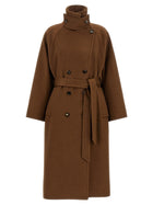 Alberto Biani Double Breasted Belted Coat Brown