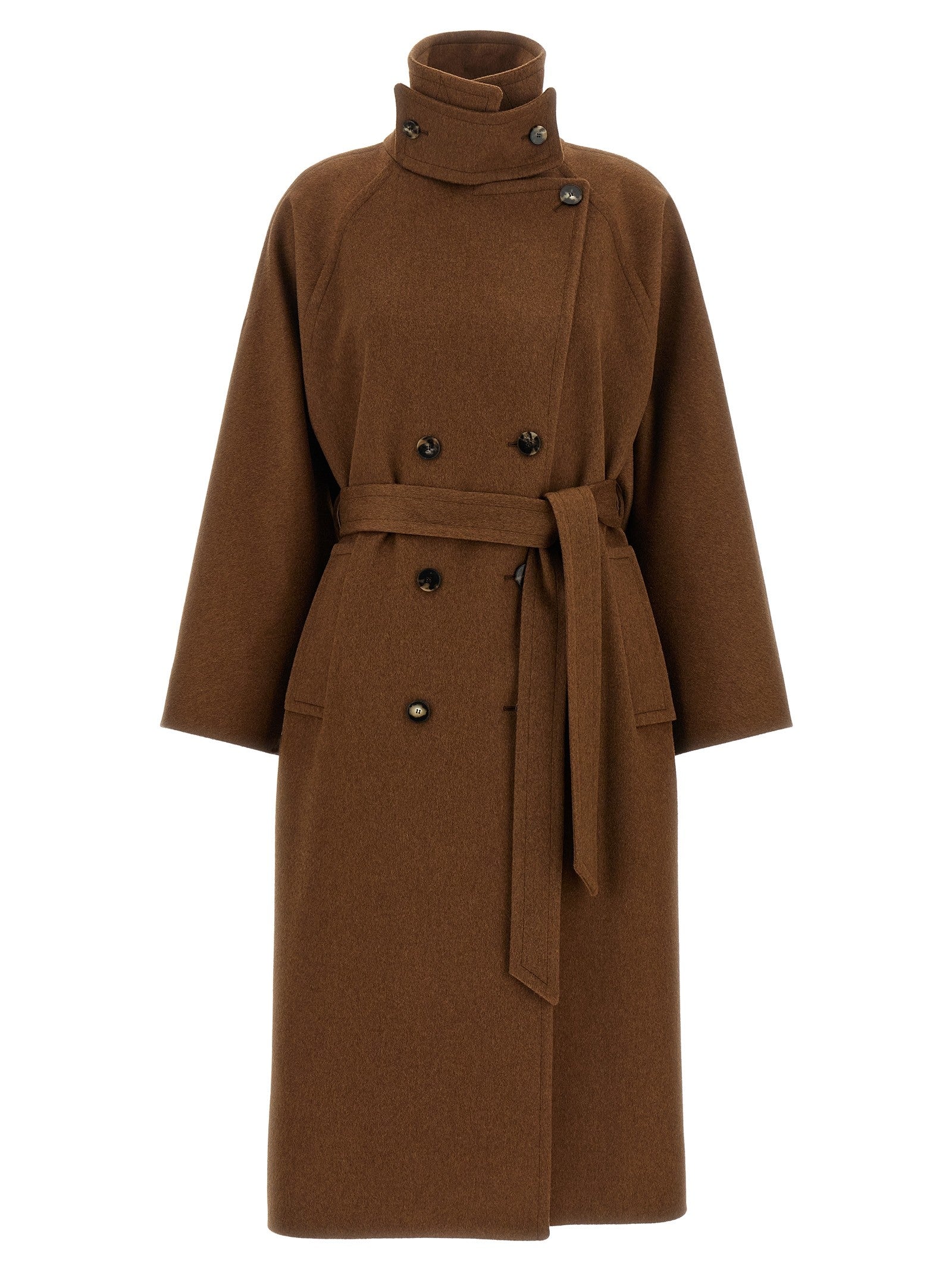 Alberto Biani Double Breasted Belted Coat Brown
