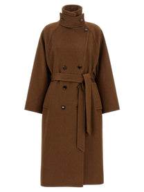 Alberto Biani Double Breasted Belted Coat Brown