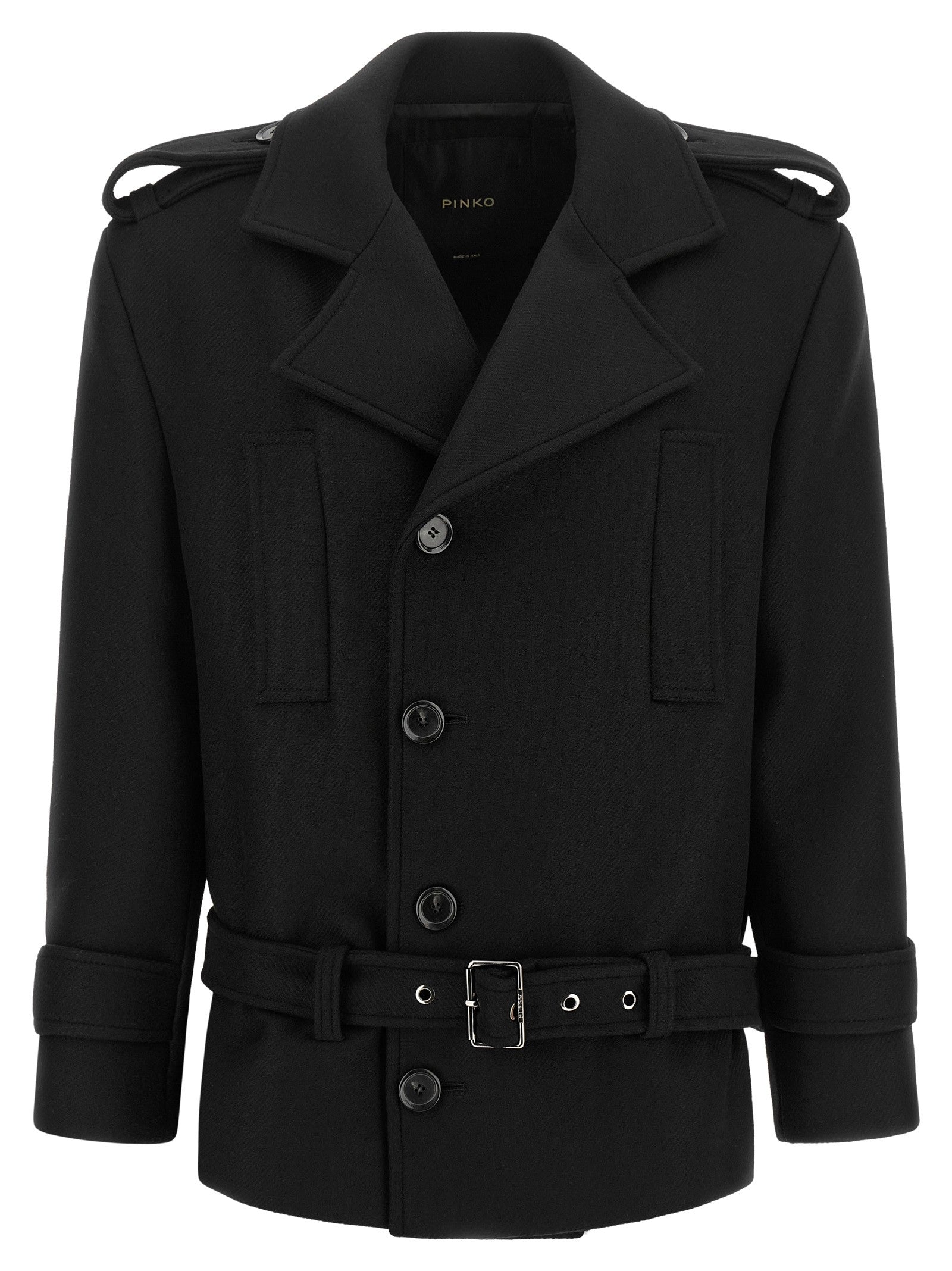 Pinko Double Breasted Belted Coat Black