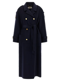 Elisabetta Franchi Double Breasted Belted Coat Blue