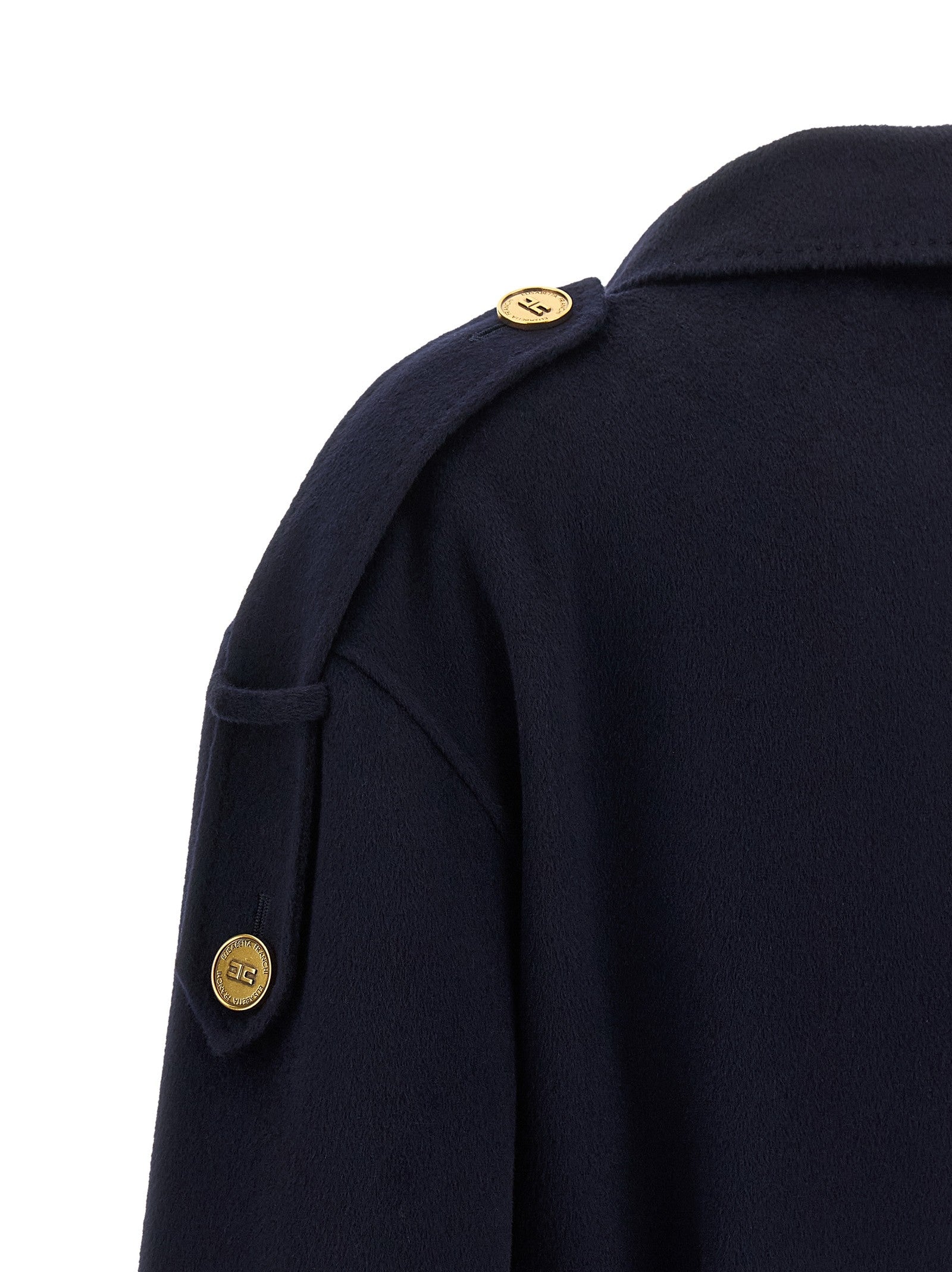 Elisabetta Franchi Double Breasted Belted Coat Blue