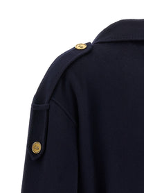Elisabetta Franchi Double Breasted Belted Coat Blue