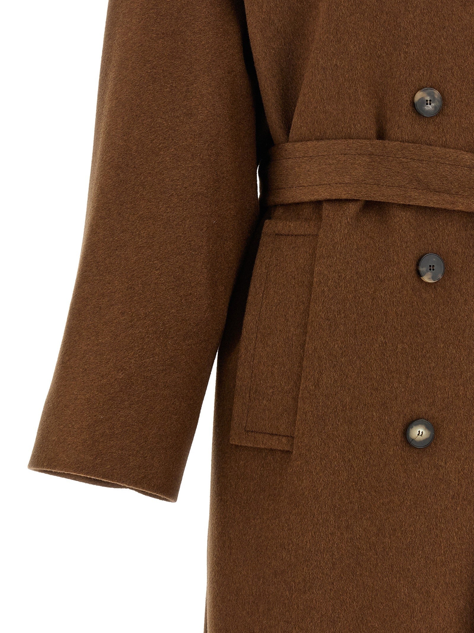 Alberto Biani Double Breasted Belted Coat Brown