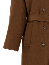 Alberto Biani Double Breasted Belted Coat Brown