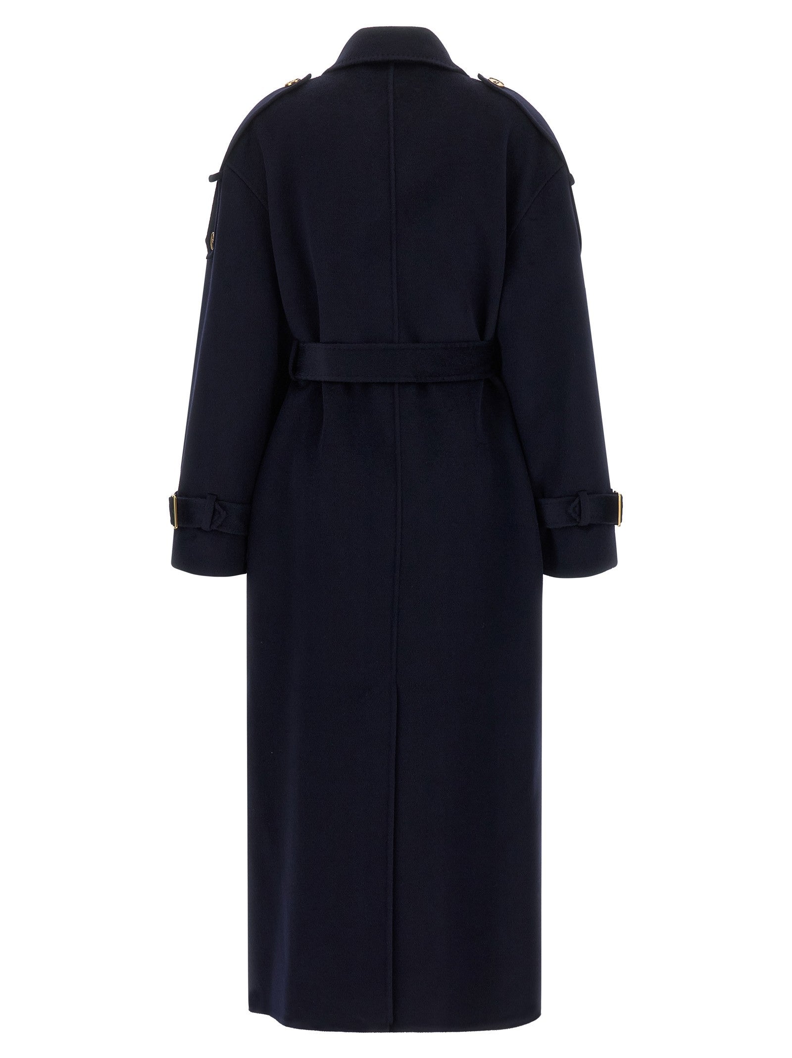 Elisabetta Franchi Double Breasted Belted Coat Blue
