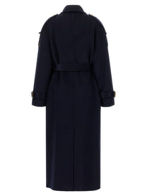 Elisabetta Franchi Double Breasted Belted Coat Blue