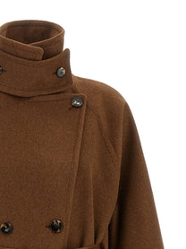 Alberto Biani Double Breasted Belted Coat Brown