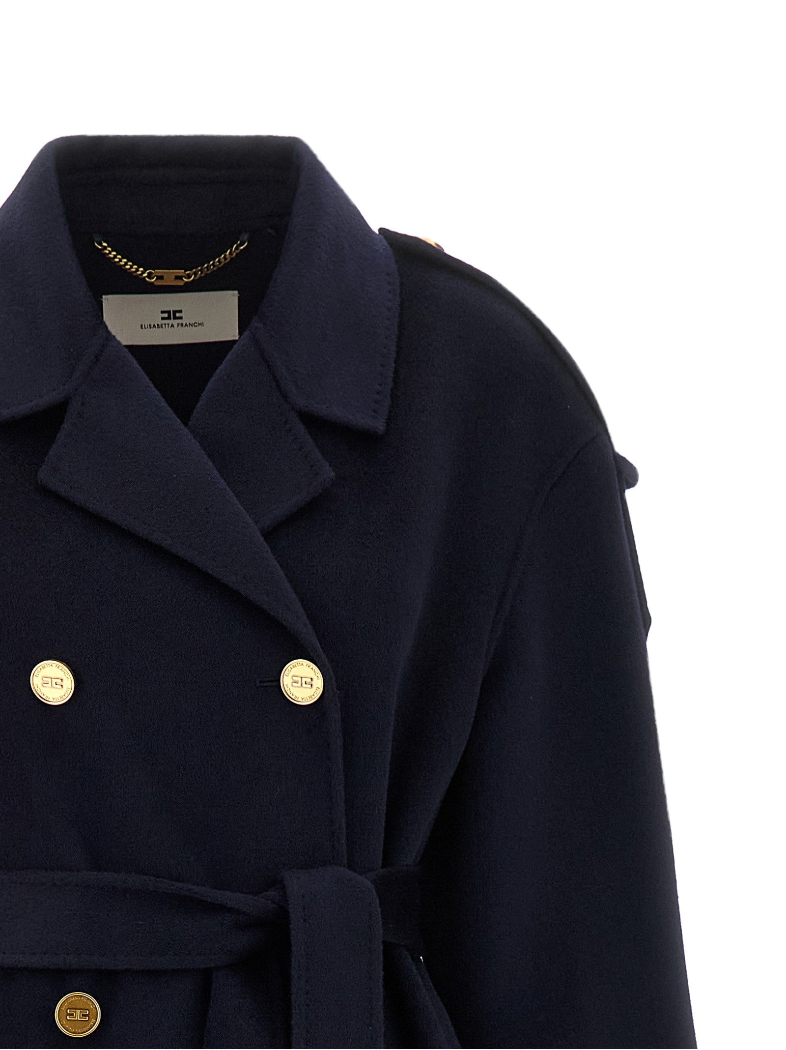 Elisabetta Franchi Double Breasted Belted Coat Blue