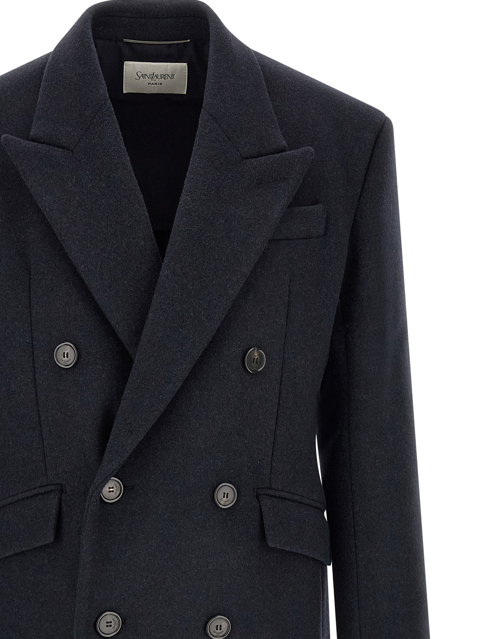 Saint Laurent Double Breasted Coat Blue