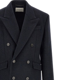 Saint Laurent Double Breasted Coat Blue