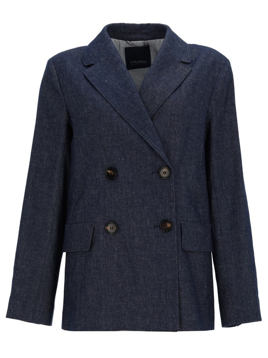 S MAX MARA Women's Double Breasted Cotton Blazer Blue
