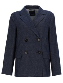 S MAX MARA Women's Double Breasted Cotton Blazer Blue