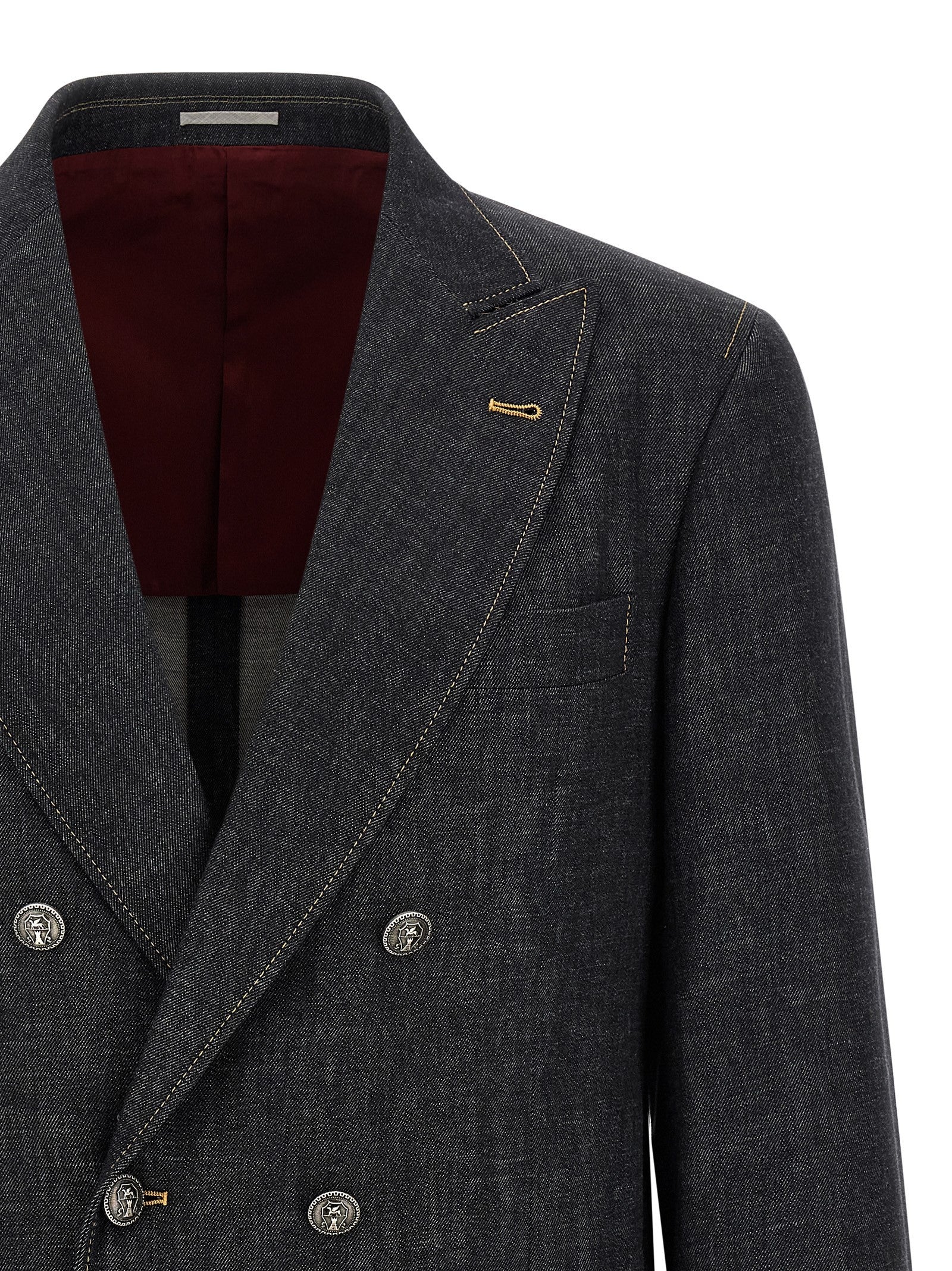 Brunello Cucinelli Double Breasted Denim Blazer Blue