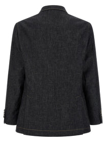 Brunello Cucinelli Double Breasted Denim Blazer Blue