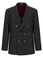Brunello Cucinelli Double Breasted Denim Blazer Blue