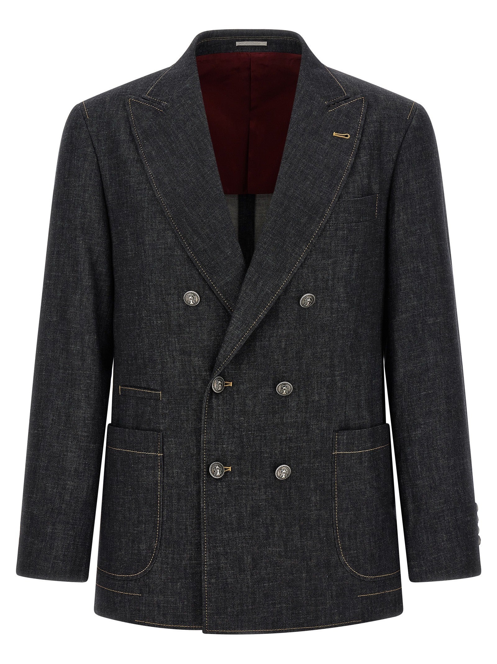 Brunello Cucinelli Double Breasted Denim Blazer Blue