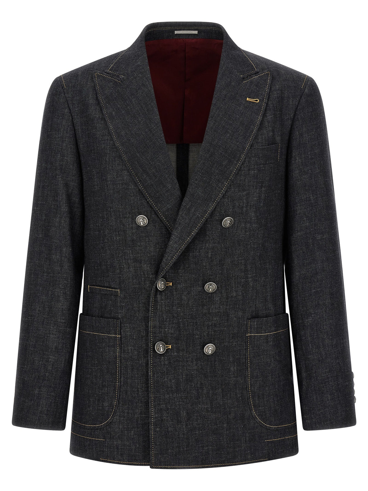 Brunello Cucinelli Double Breasted Denim Blazer Blue