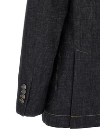 Brunello Cucinelli Double Breasted Denim Blazer Blue
