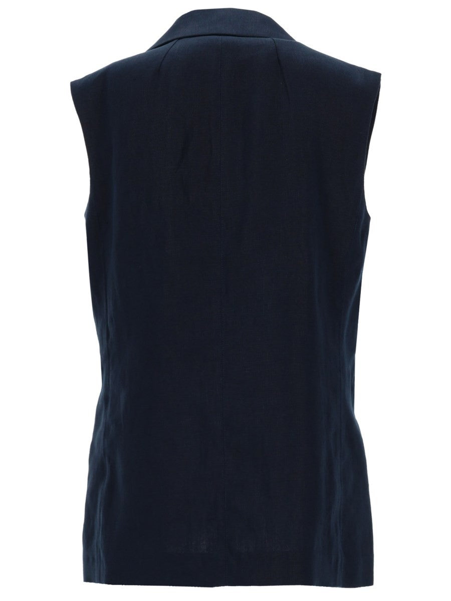 S MAX MARA Women's Double Breasted Linen Mat Vest Blue