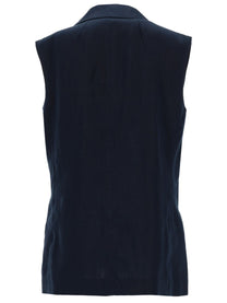 S MAX MARA Women's Double Breasted Linen Mat Vest Blue