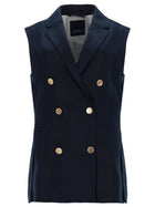 S MAX MARA Women's Double Breasted Linen Mat Vest Blue