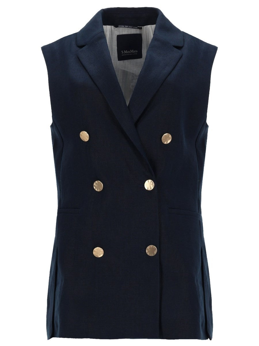 S MAX MARA Women's Double Breasted Linen Mat Vest Blue