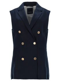 S MAX MARA Women's Double Breasted Linen Mat Vest Blue