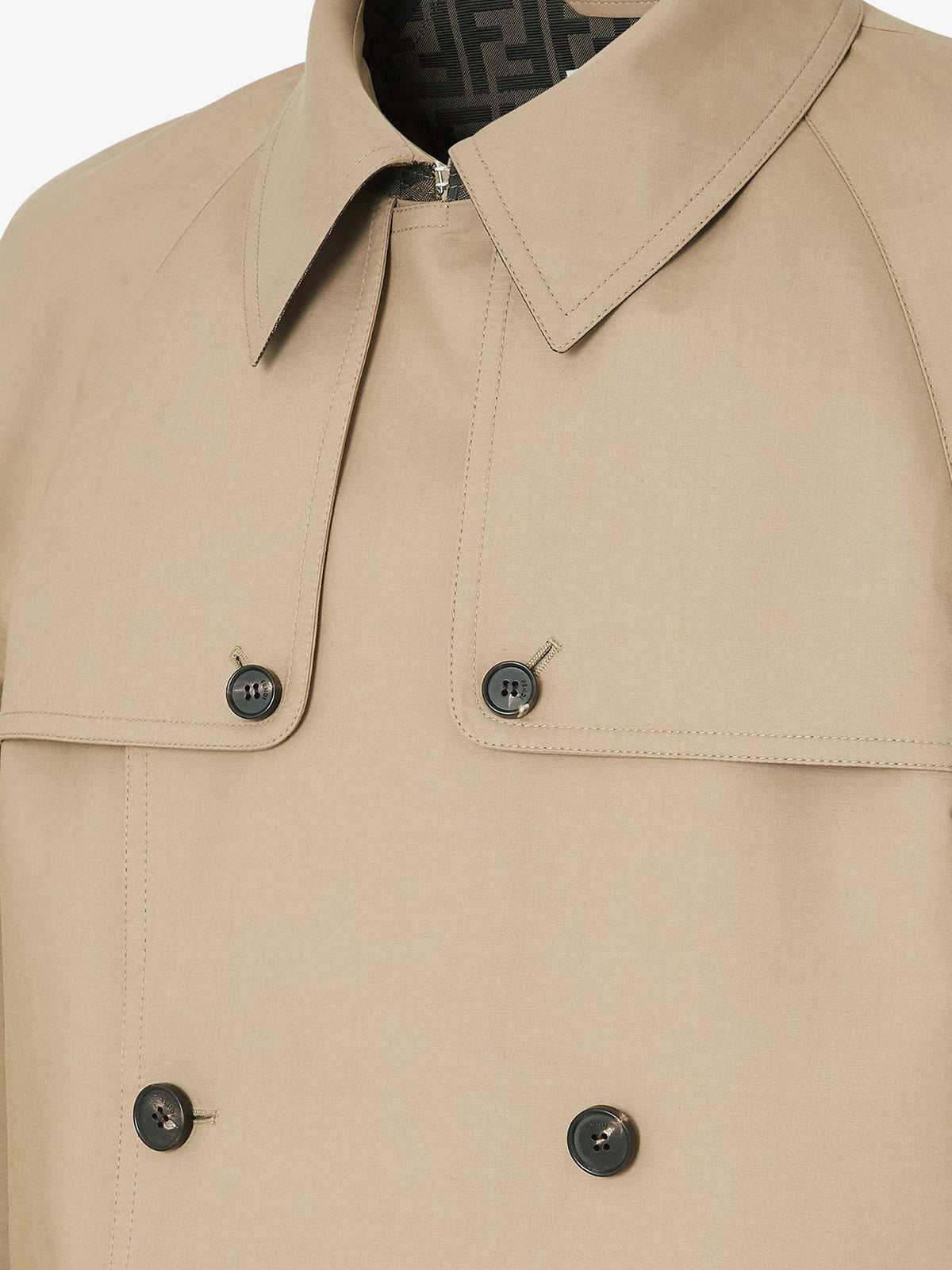 Fendi Men's Double Breasted Mackintosh Fabric Trench Beige
