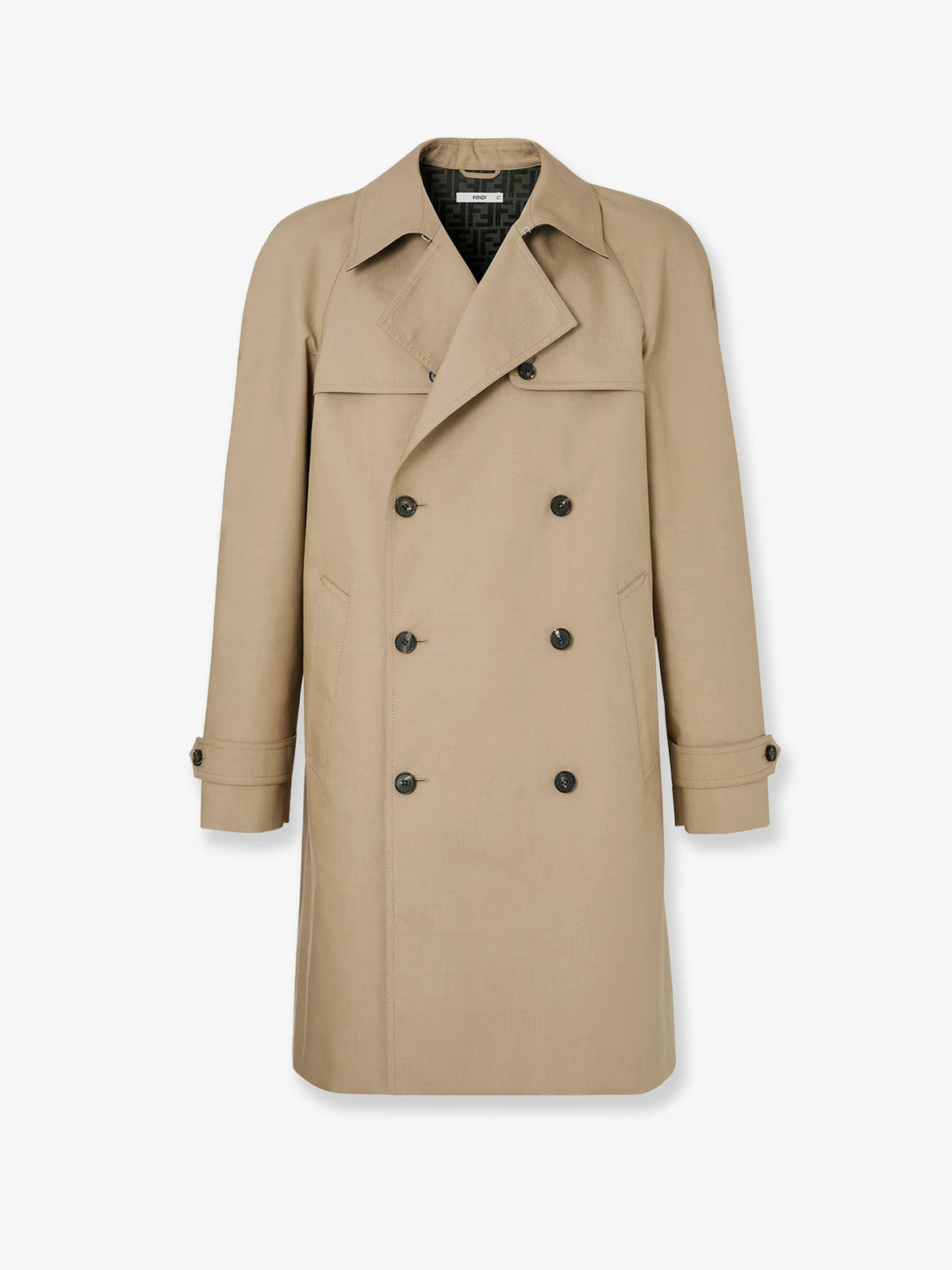 Fendi Men's Double Breasted Mackintosh Fabric Trench Beige