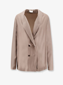 Alysi Women's Double Breasted Silk Blazer Beige