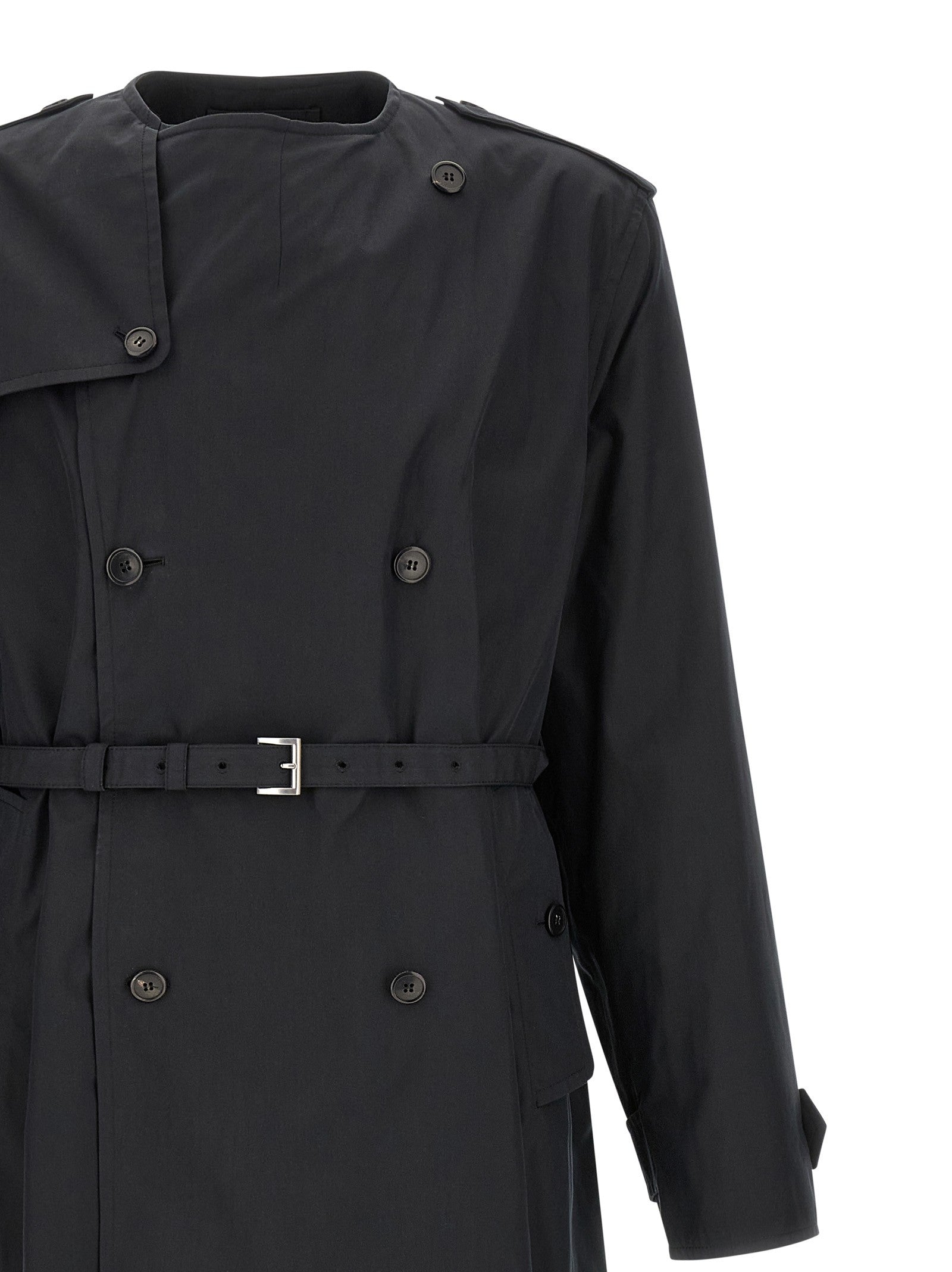 Prada Double Breasted Trench Coat Black