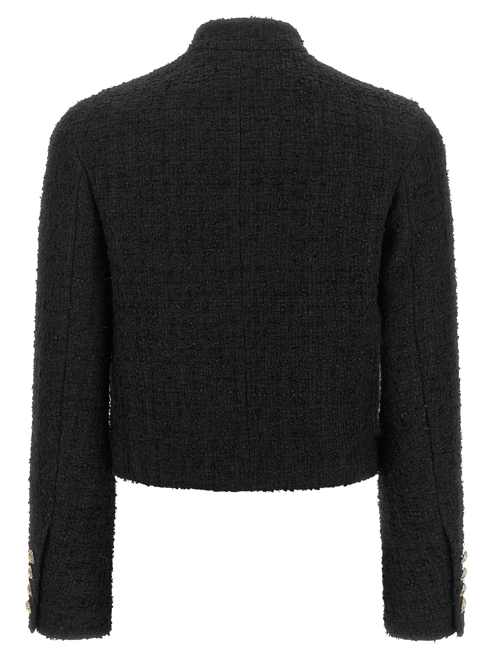 Balmain Double Breasted Tweed Short Jacket Black
