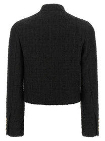 Balmain Double Breasted Tweed Short Jacket Black