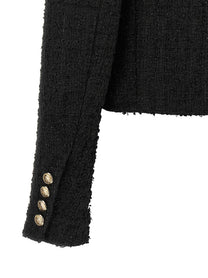 Balmain Double Breasted Tweed Short Jacket Black