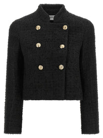 Balmain Double Breasted Tweed Short Jacket Black