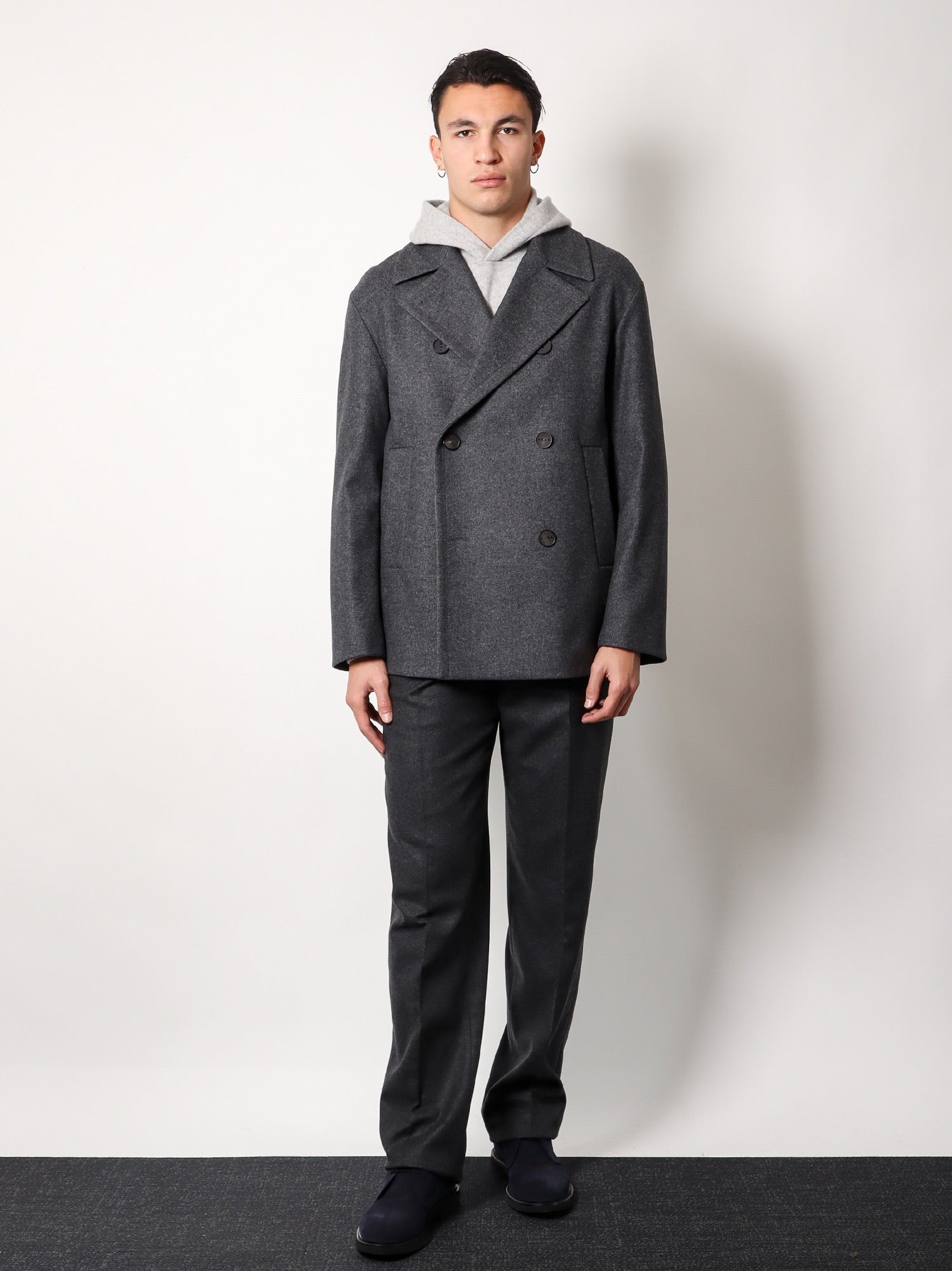 Hevò Men's Double Breasted Virgin Wool Blend Coat Grey