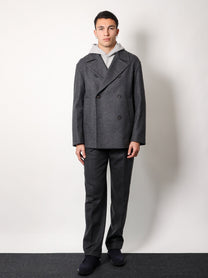 Hevò Men's Double Breasted Virgin Wool Blend Coat Grey