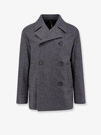 Hevò Men's Double Breasted Virgin Wool Blend Coat Grey