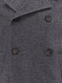 Hevò Men's Double Breasted Virgin Wool Blend Coat Grey