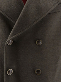 Brunello Cucinelli Men's Double Breasted Virgin Wool Coat Green
