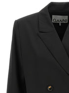 Ganni Double Breasted Wool Blazer Black