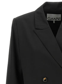 Ganni Double Breasted Wool Blazer Black