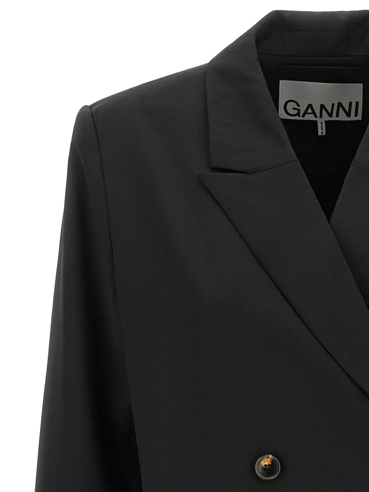 Ganni Double Breasted Wool Blazer Black