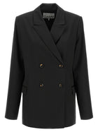 Ganni Double Breasted Wool Blazer Black