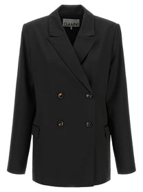 Ganni Double Breasted Wool Blazer Black