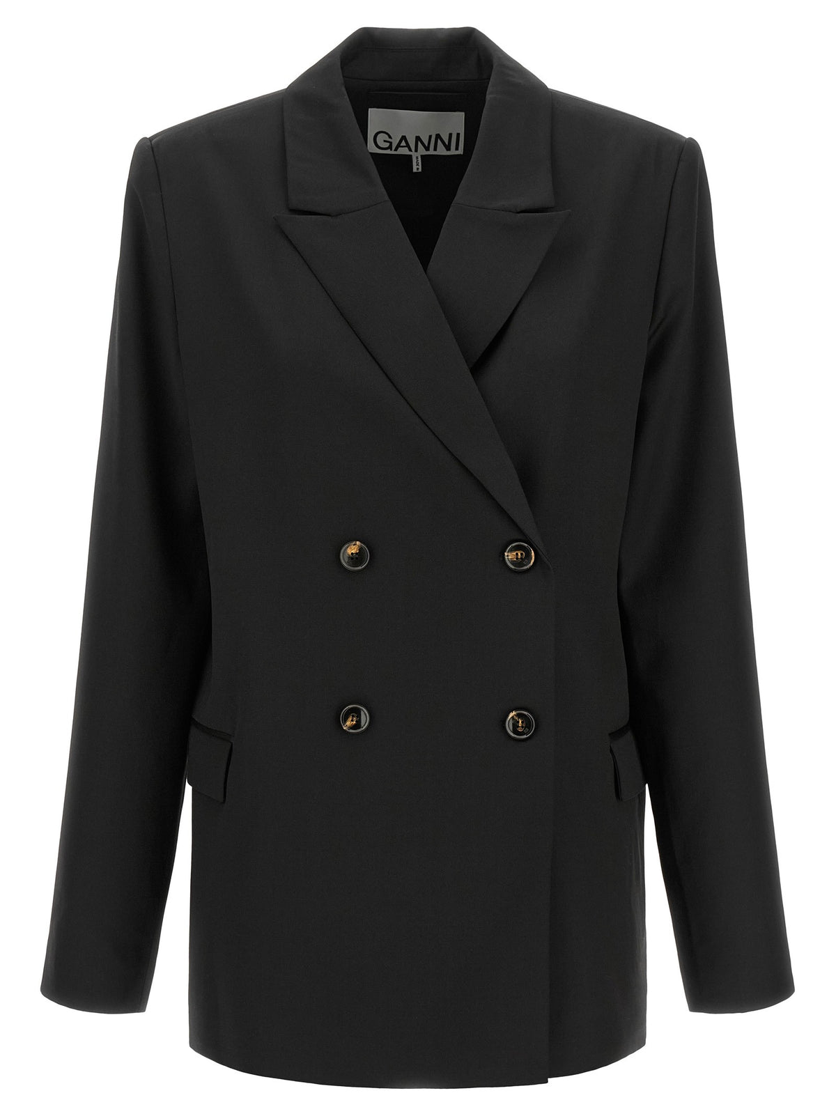 Ganni Double Breasted Wool Blazer Black
