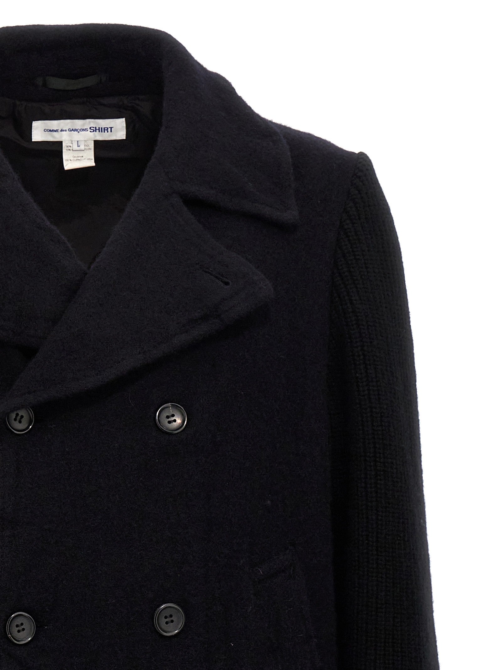 Comme Des Garcons Shirt Double Breasted Wool Coat Blue