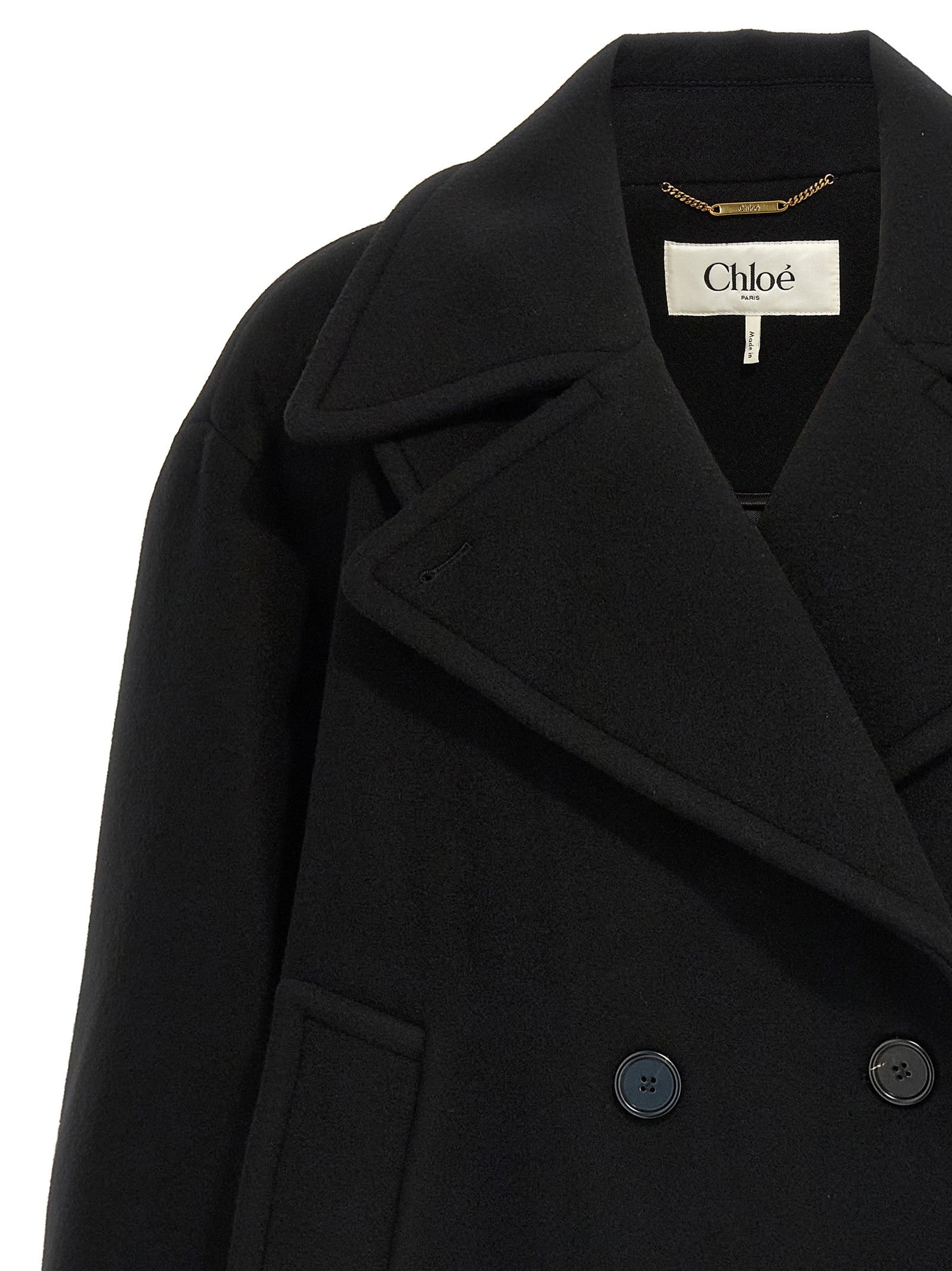 Chloé Double Breasted Wool Coat Black