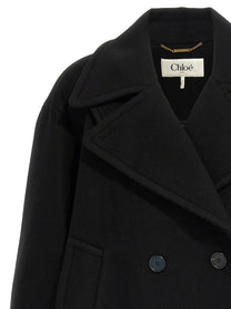 Chloé Double Breasted Wool Coat Black